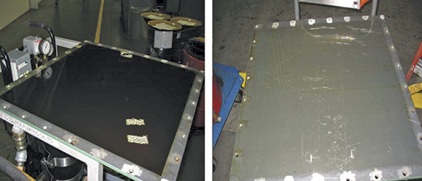 Injection molder tank hatch door, before and after test and treatment