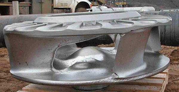 Extreme impeller inlet edge wear due to large solids impact