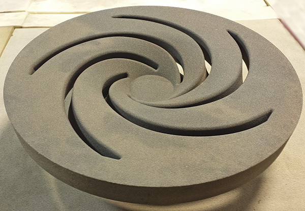 26-inch diameter 3-D printed sand core impeller with five veins, the drag view shown