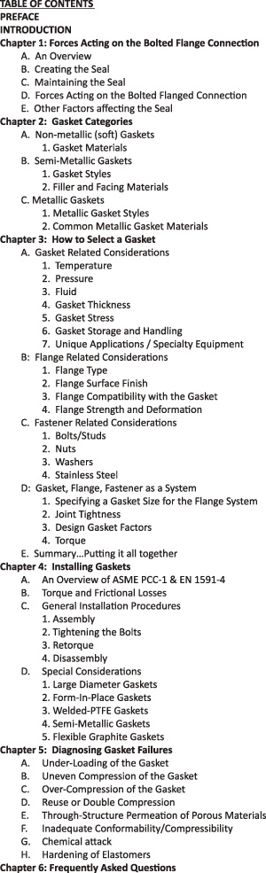 Figure 1. The Gasket Handbook Table of Contents (Graphics courtesy of FSA)