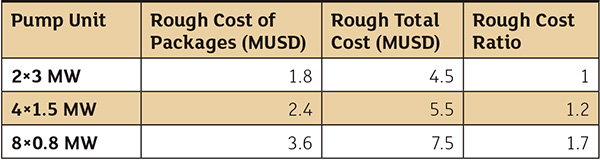 Costs of different pump arrangement options