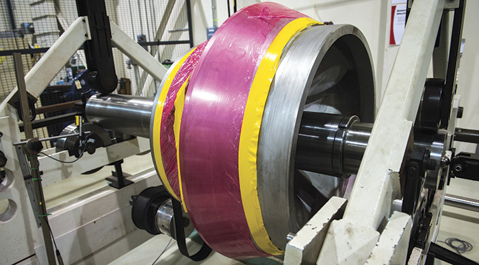 the refurbished impeller is in its final balance operation