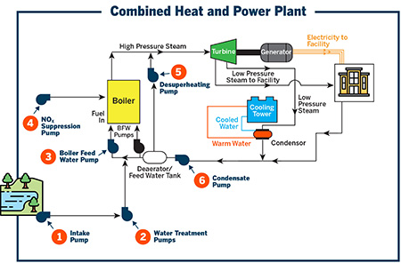 Water travels through a plant repeatedly during the power generation process. 