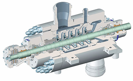 IMAGE 3: Between bearings, multistage, radially split, double casing pump (BB5)