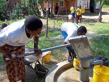 Hand pump in use