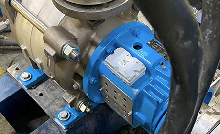 IMAGE 2: Close-up view of casted multistage pump with installed condition monitoring sensor.