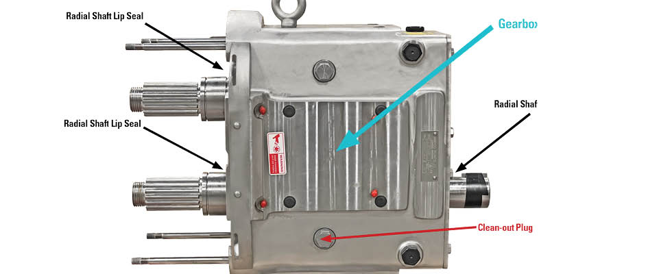 A standard circumferential piston pump gearbox pictured 