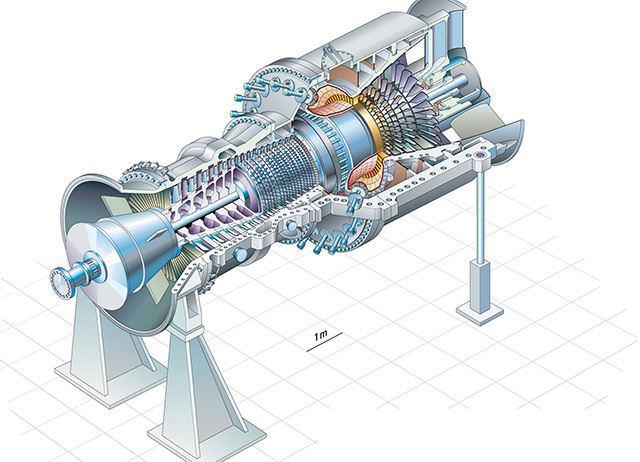 CAD image of an SGT5-4000F gas turbine