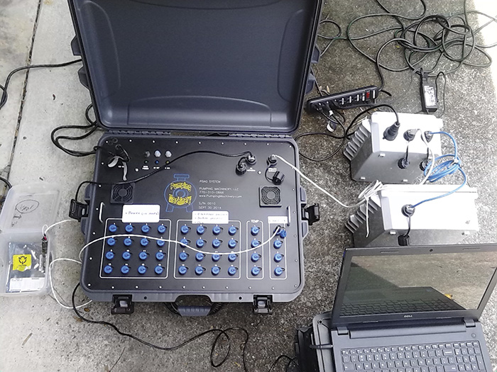 Image 1. PREMS system deployed quickly, with data streaming live and continually in a matter of minutes. The computer is for either local display or can be positioned at a remote location via Internet access to the data (Images and graphics courtesy of the author)