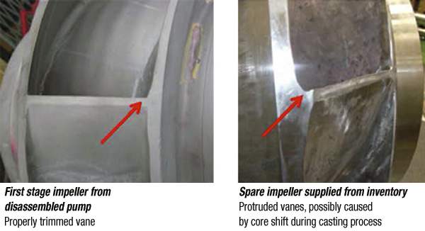 First-stage impeller vane condition