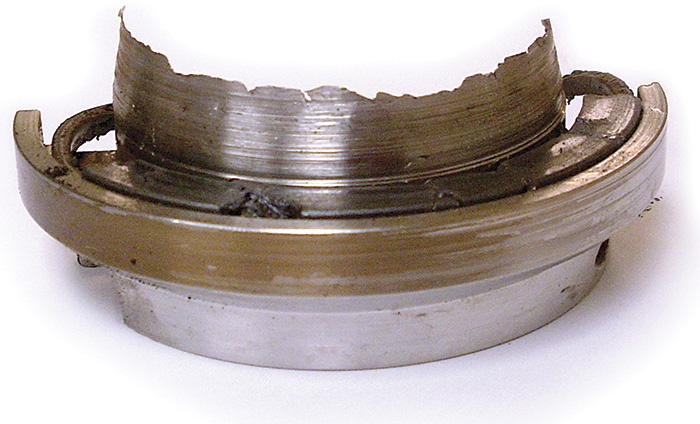 Image 1. This sleeve is an example of catastrophic seal failure that resulted, in part, from improper installation.