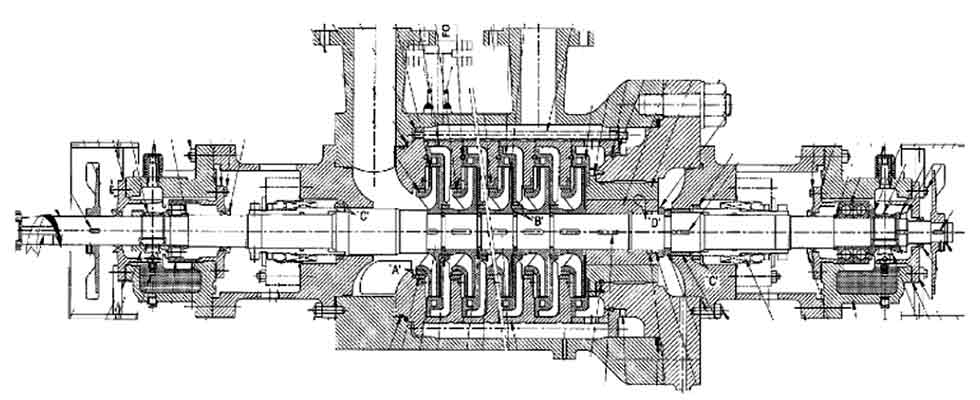 Naphtha pump with five of the 11 stages shown