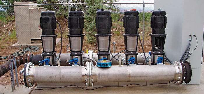 Image 1. The integrated pressure boosting system is ideal for water supply systems, as well as municipal boosting, fire flow, water transfer and industrial applications. (Courtesy of Grundfos)