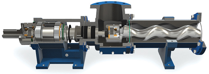 A cutaway of a progressive cavity pump