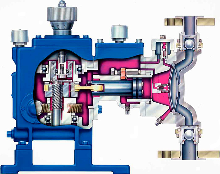 hydraulically backed metering pump
