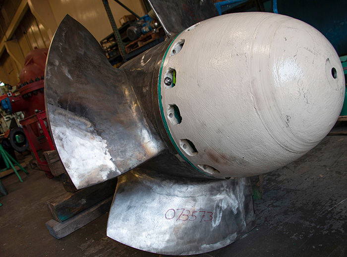 A finished axial propeller and cone.