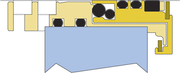 Partial cross section of a bearing housing protector seal for steam turbines