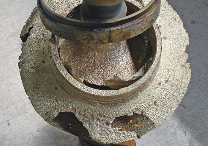 Worn and corroded bronze impeller