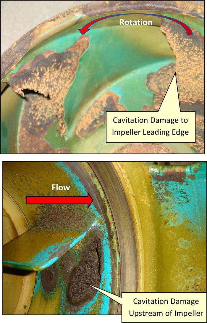 Impeller damage and casing damage due to cavitation