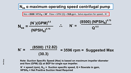 Suction specific speed of a maximum operating speed centrifugal pump
