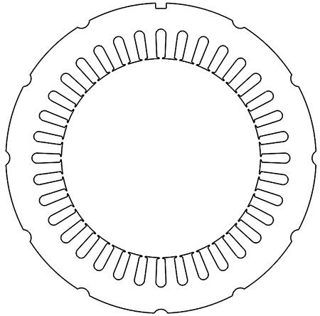 Small motor full “cookie” stator lamination