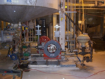 Two roller design peristaltic pumps installed in a waste treatment process in a food plant