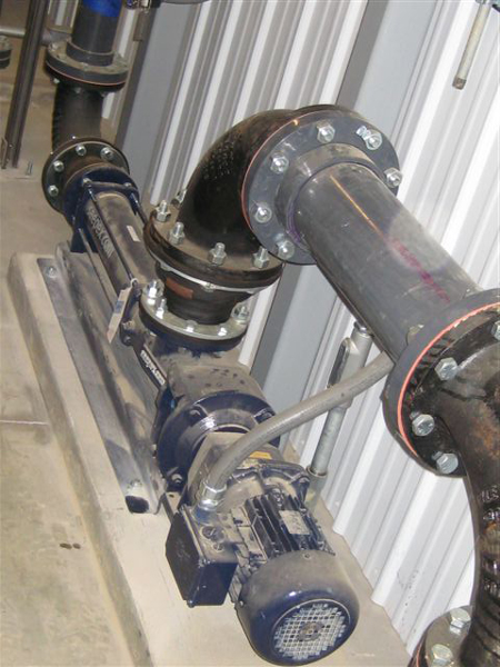 The biosolids pump transferring material between holding tanks