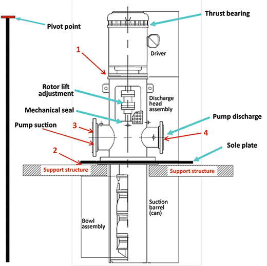 Critical areas of a vertical pump