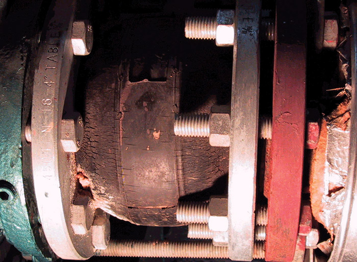 Figure 1. Damaged elastomer expansion joint from excessive temperature (Images courtesy of FSA) 