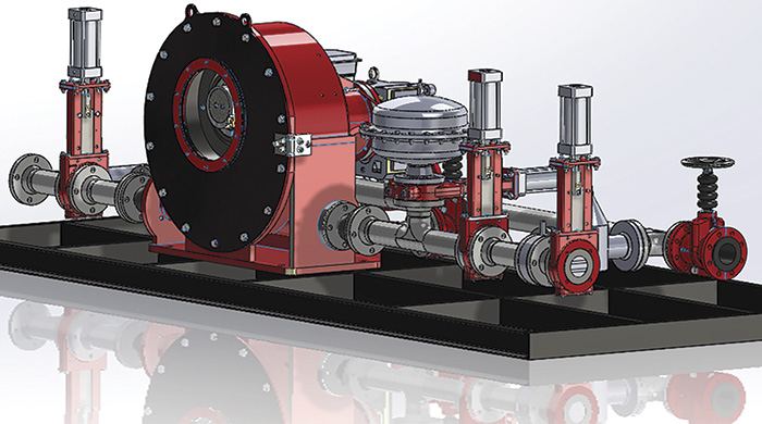 A packaged pumping system complete with knife and pinch valve isolation