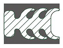 Round-edged beveled ribs compress under pressure