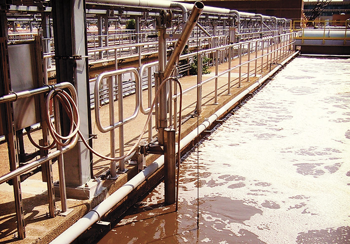 The biological tank containing sludge is part of the sewage treatment process.