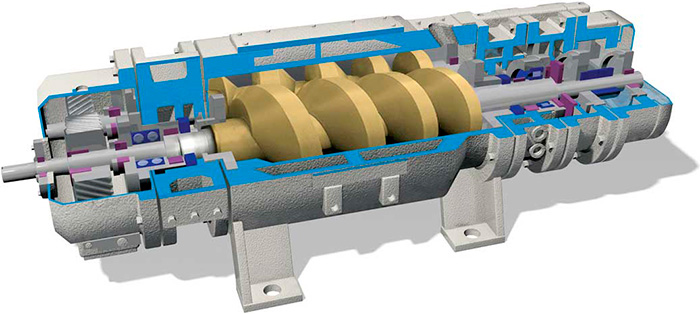 Graphic illustration of dry screw vacuum pump technology
