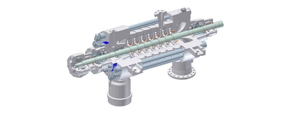 Three-dimensional view of multistage ring-section pump (BB4)