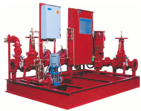 IMAGE 1: Packaged fire pump system, including controllers on a skid, with pressure maintenance pump and fittings (Images courtesy of Hydraulic Institute)
