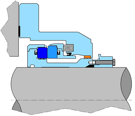 IMAGE 8: Cross-section view of modern steam turbine gland shows its nonrotating flexing bellows components, sealed and centered by two U-cup-style high-temperature elastomer parts (Source: AESSEAL, Inc.)