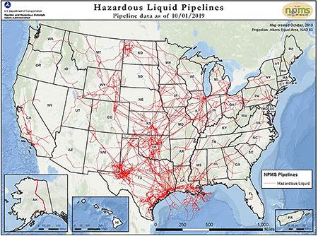 IMAGE 1: Network of pipelines for crude oil and petroleum products. Source: U.S. Dept Transportation, pipeline101.org (Images courtesy of the author)