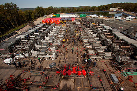 IMAGE 2: Massive frac pumping equipment in a modern Marcellus shale project. Source: Universal Pumping Services 