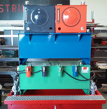 IMAGE 1: This lubrication containment system example provides sanitary oil handling. It features four pressure filters that serve as taps so employees can fill smaller vessels with the application-appropriate lubricant. (Images courtesy of Motion)