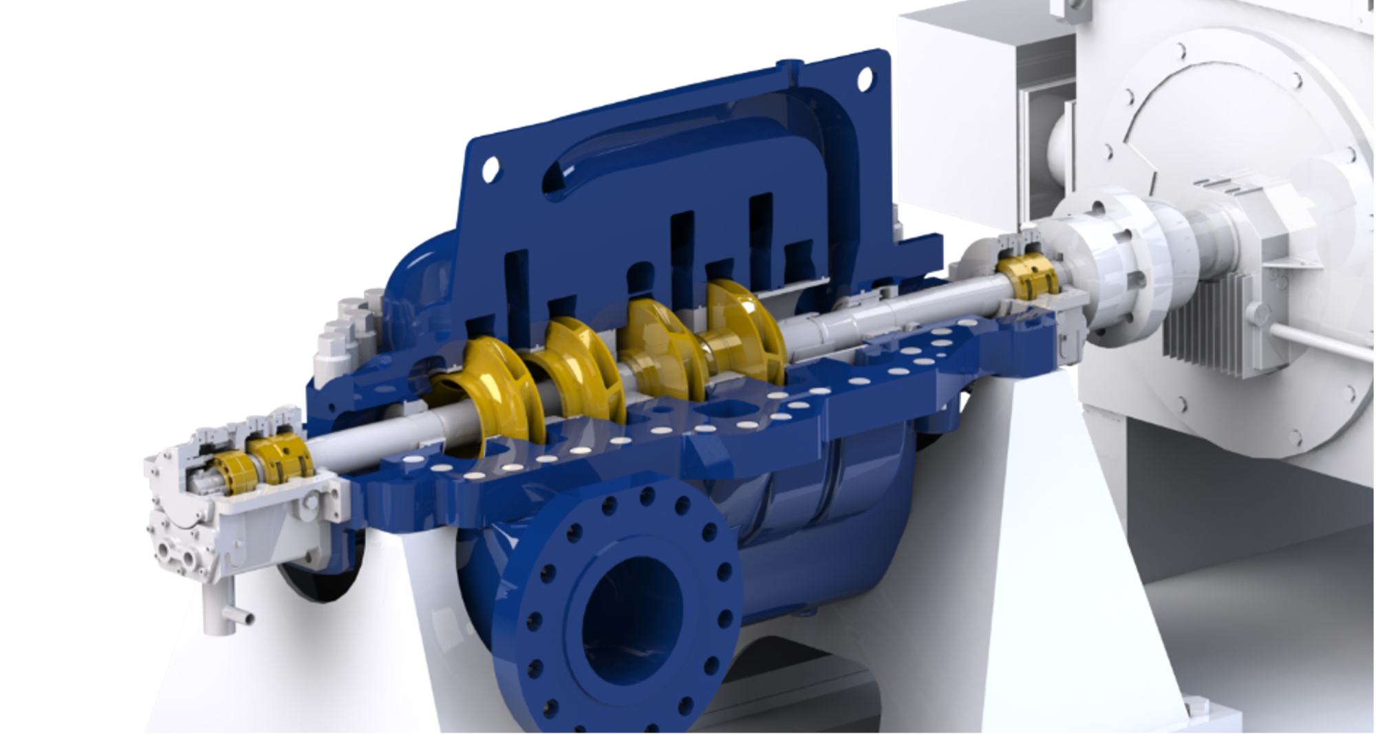 IMAGE 1: Multistage pump with four feet supported on pedestals (Images courtesy of Hydro, Inc.)