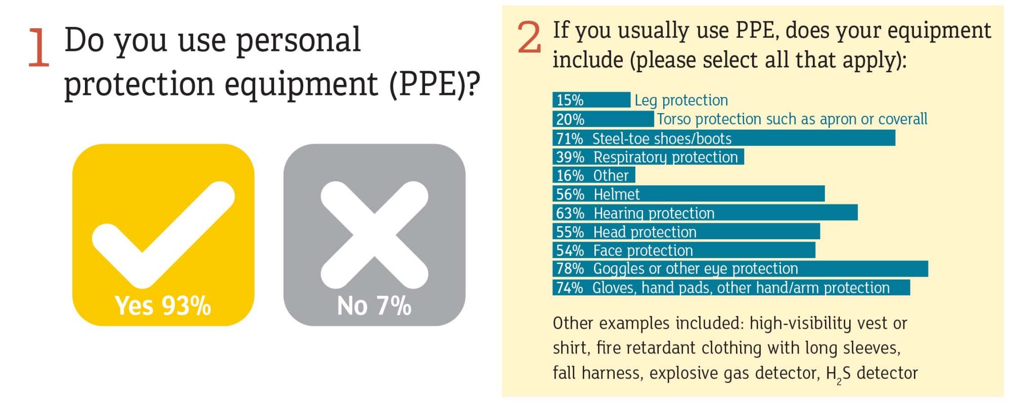 Do you use personal protective equipment (PPE)? If you usually use PPE, does your equipment include (please select all that apply)