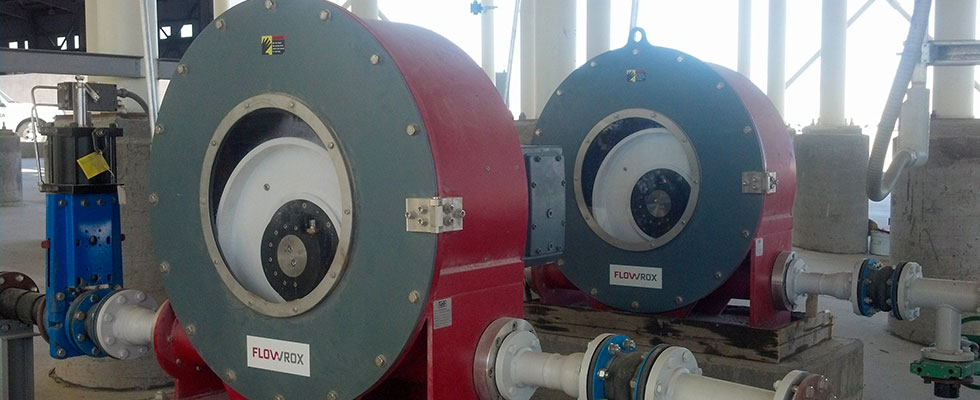 Two 3-in (80mm) peristaltic pumps on thickener underflow pumping