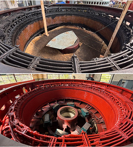 IMAGE 1: Before and after of a stator cleaning with carbon dioxide (CO2) (Images courtesy of Jenkins Electric)