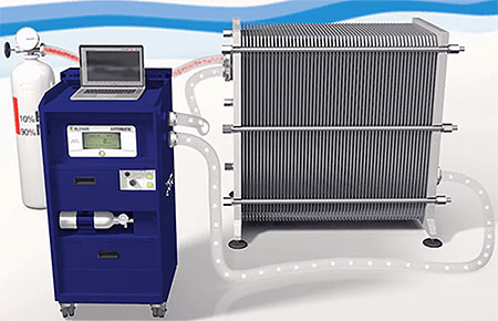 IMAGE 3: Alfa Laval Integrity Tester: Integrity testing uses a mix of hydrogen and nitrogen pumped through the gasketed plate heat exchanger to reveal any microscopic cracks, corrosion or material fatigue.