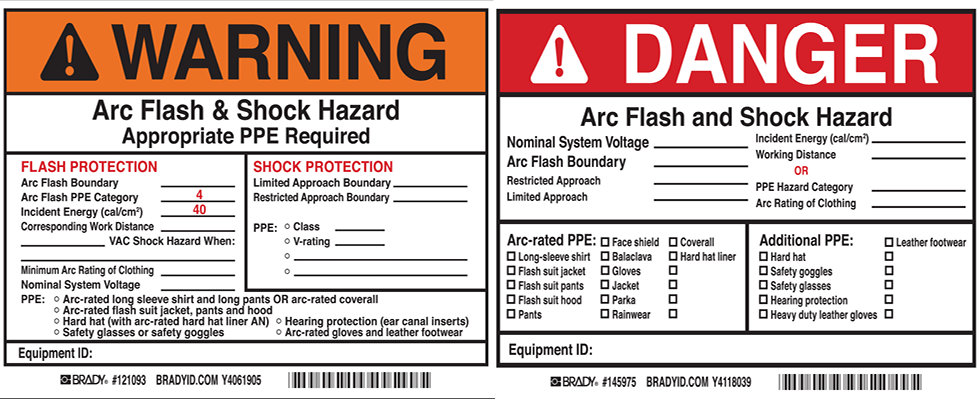 IMAGE 2: Proper arc flash warning labels like these must be properly placed to maximize visibility and in turn, worker safety. (Images courtesy of Brady) 