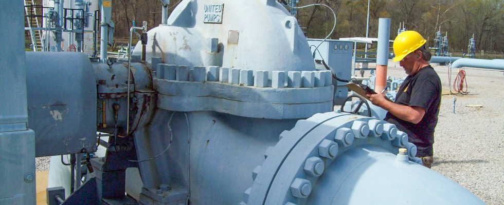 IMAGE 1: Double suction, horizontally split 5,000 hp booster pumps move large quantities of gasoline along the pipeline in the United States. 