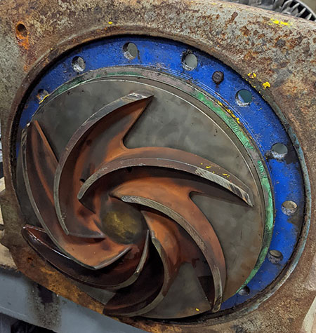 Damaged centrifugal pump impeller vanes