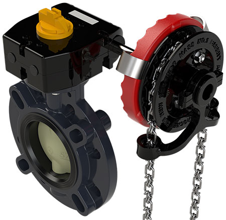 A butterfly valve with an added chain wheel option to the gear operator 