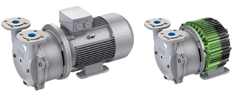 IMAGE 1: (left) Pump system with a traditional induction motor; (right) pump system with an EC motor (Images courtesy of Conifer)