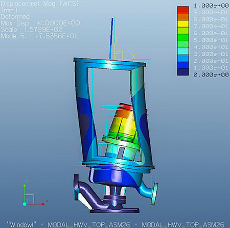 FEA showing higher order mode with bearing frame and motor stand out of phase